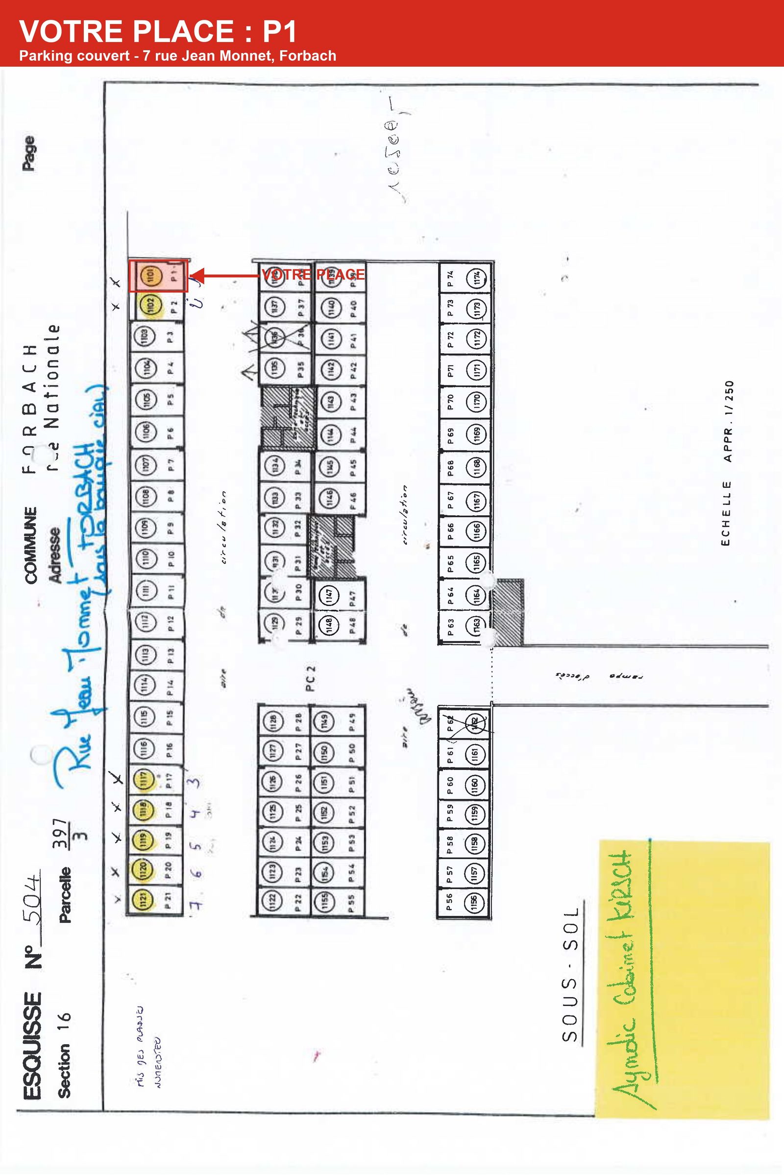 Plan du sous-sol — votre place repérée